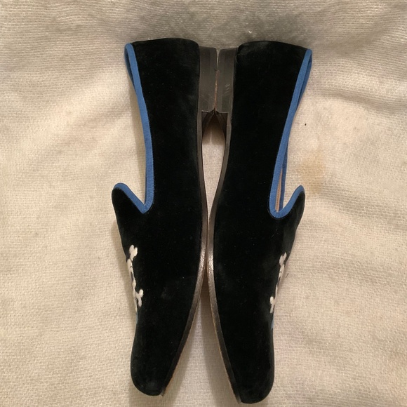 Stubbs & Wootton Skull Blue Bow Tie Black Velvet Loafer Slipper Mens Shoes Sz 13 - Picture 5 of 12